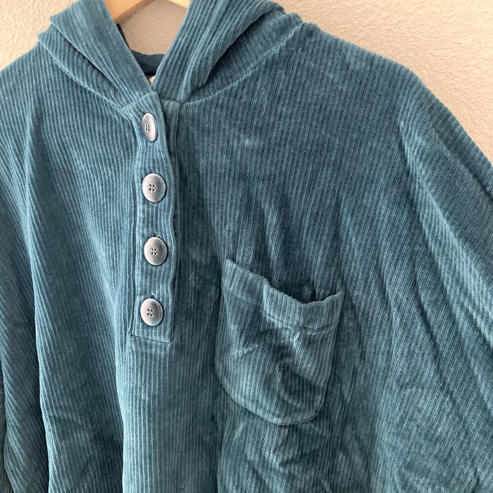 Sezane Anatole Sweatshirt Velour Corduroy Hood Teal Blue XXL - Picture 3 of 9